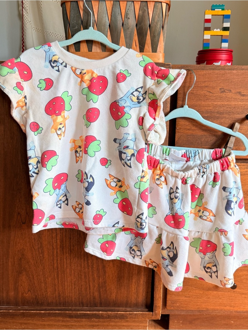 Bluey strawberry jersey skort and shirt set